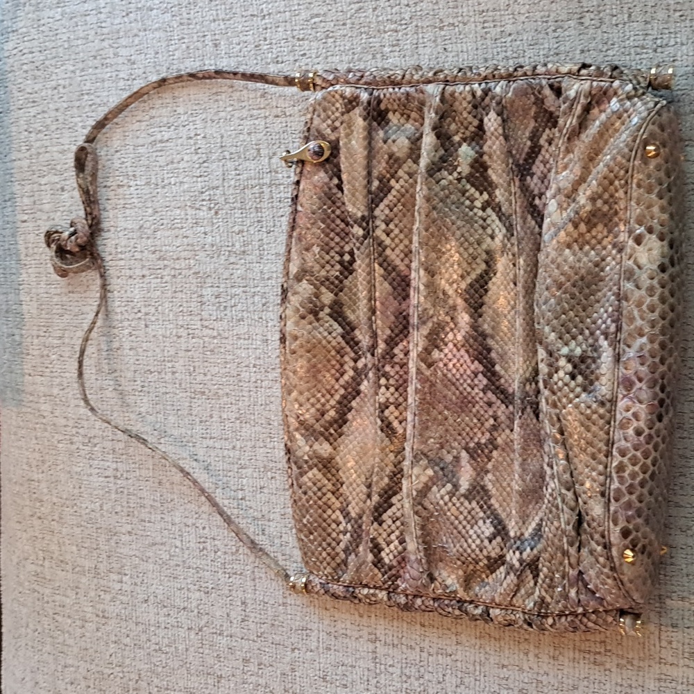 Judith Leiber Vintage Pink Snakeskin Leather Handbag